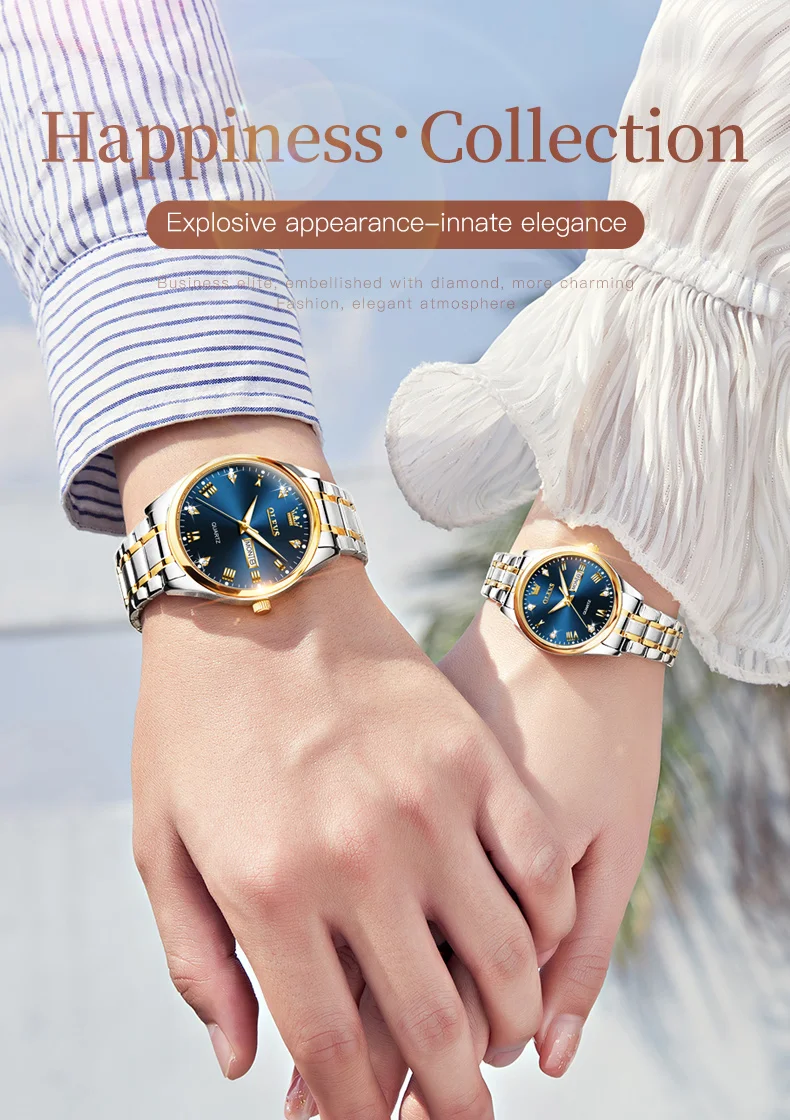 OLEVS 5563 Couple Watch Luxury Gold Diamond Dual Calendar Waterproof Watch Fashion Brand Quartz Appointment Clock Couple Watch