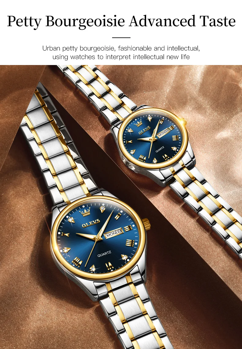 OLEVS 5563 Couple Watch Luxury Gold Diamond Dual Calendar Waterproof Watch Fashion Brand Quartz Appointment Clock Couple Watch