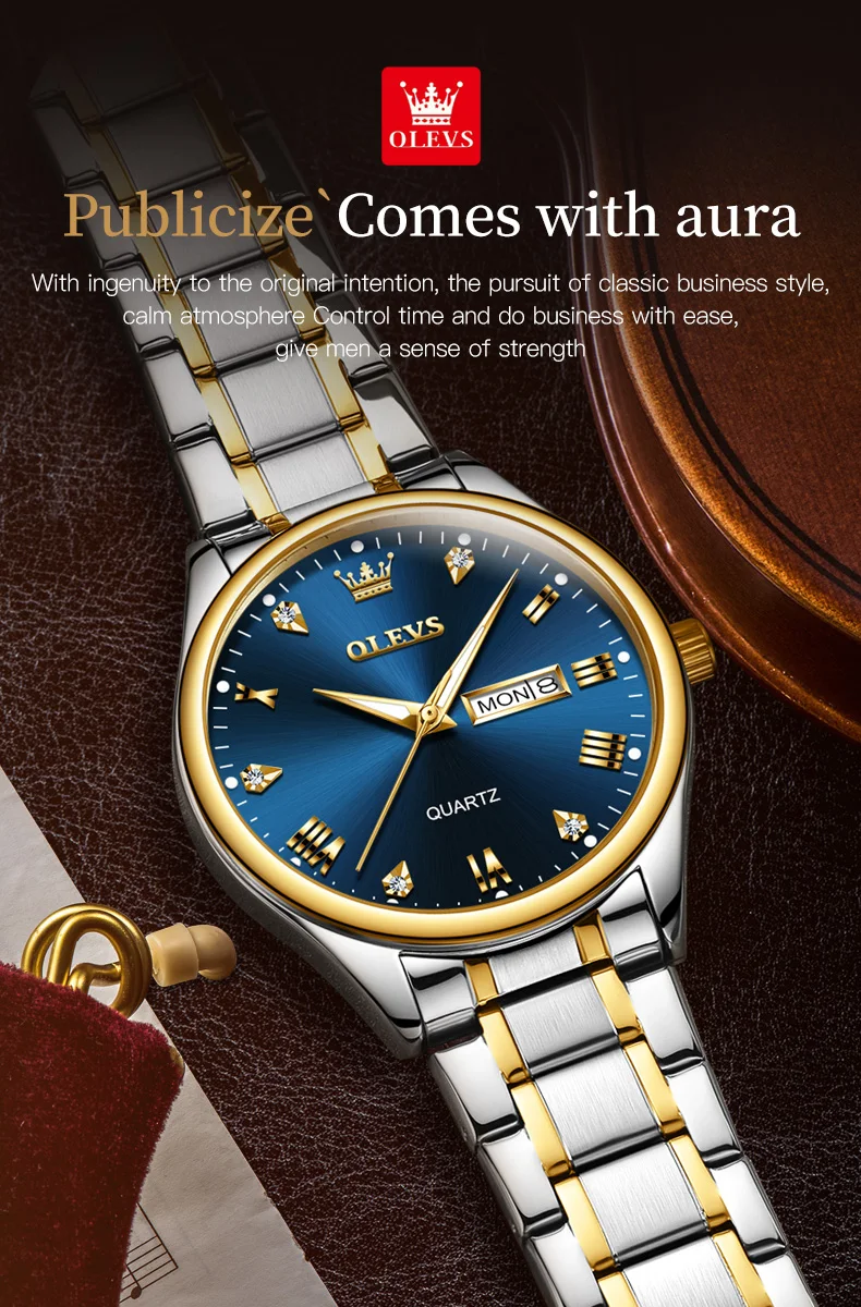 OLEVS 5563 Couple Watch Luxury Gold Diamond Dual Calendar Waterproof Watch Fashion Brand Quartz Appointment Clock Couple Watch