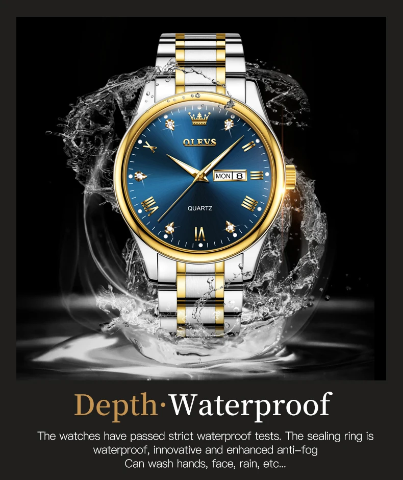 OLEVS 5563 Couple Watch Luxury Gold Diamond Dual Calendar Waterproof Watch Fashion Brand Quartz Appointment Clock Couple Watch