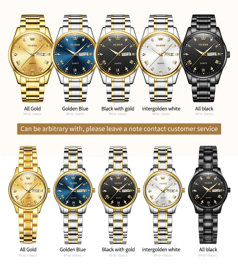 OLEVS 5563 Couple Watch Luxury Gold Diamond Dual Calendar Waterproof Watch Fashion Brand Quartz Appointment Clock Couple Watch