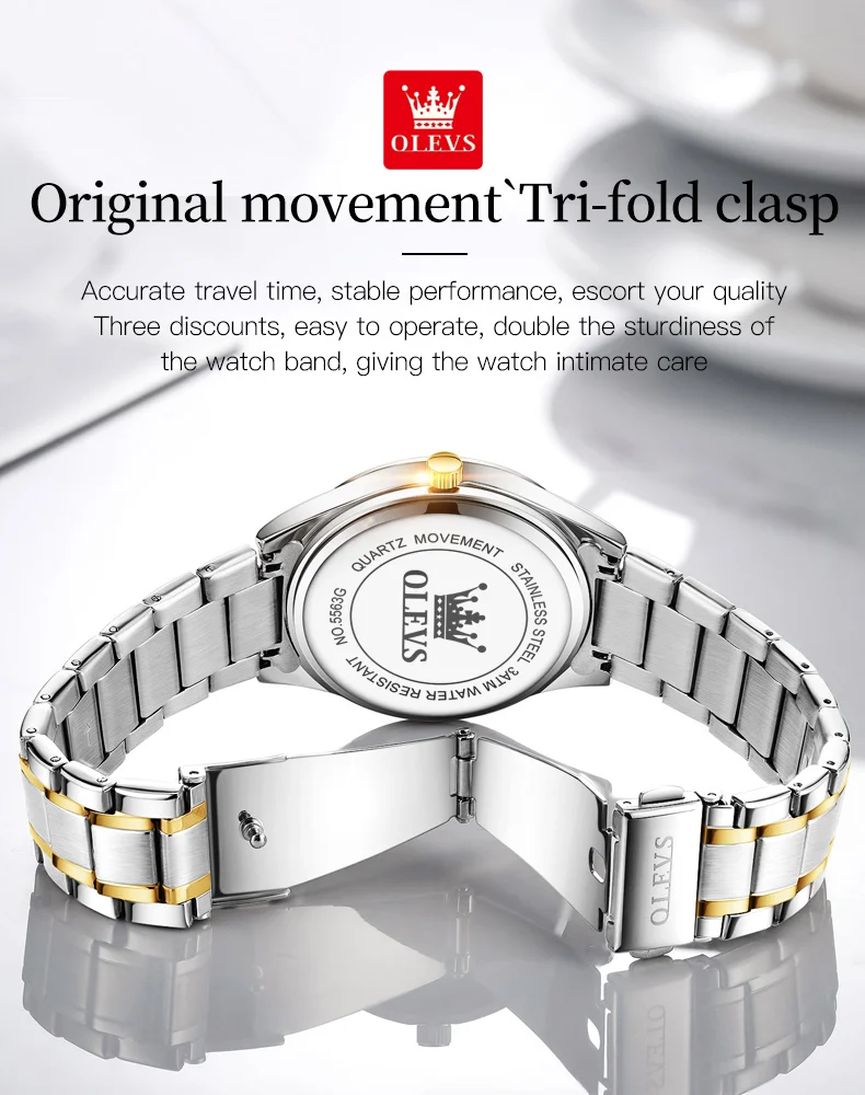OLEVS 5563 Couple Watch Luxury Gold Diamond Dual Calendar Waterproof Watch Fashion Brand Quartz Appointment Clock Couple Watch