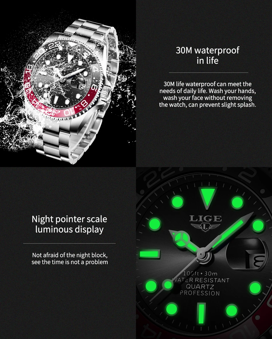 LIGE New Luxury Couple Watches Quartz Watches 30M Waterproof Fashion Stainless Steel Watch Valentine Gift Love Watch +Box