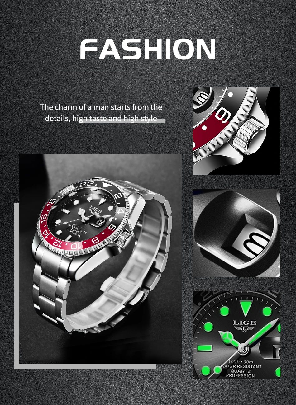 LIGE New Luxury Couple Watches Quartz Watches 30M Waterproof Fashion Stainless Steel Watch Valentine Gift Love Watch +Box