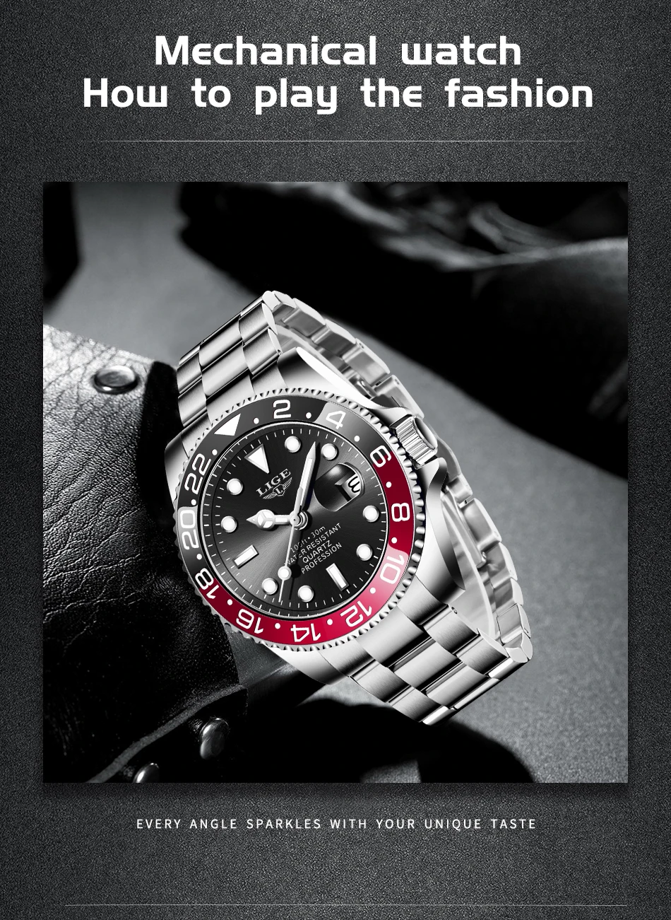 LIGE New Luxury Couple Watches Quartz Watches 30M Waterproof Fashion Stainless Steel Watch Valentine Gift Love Watch +Box