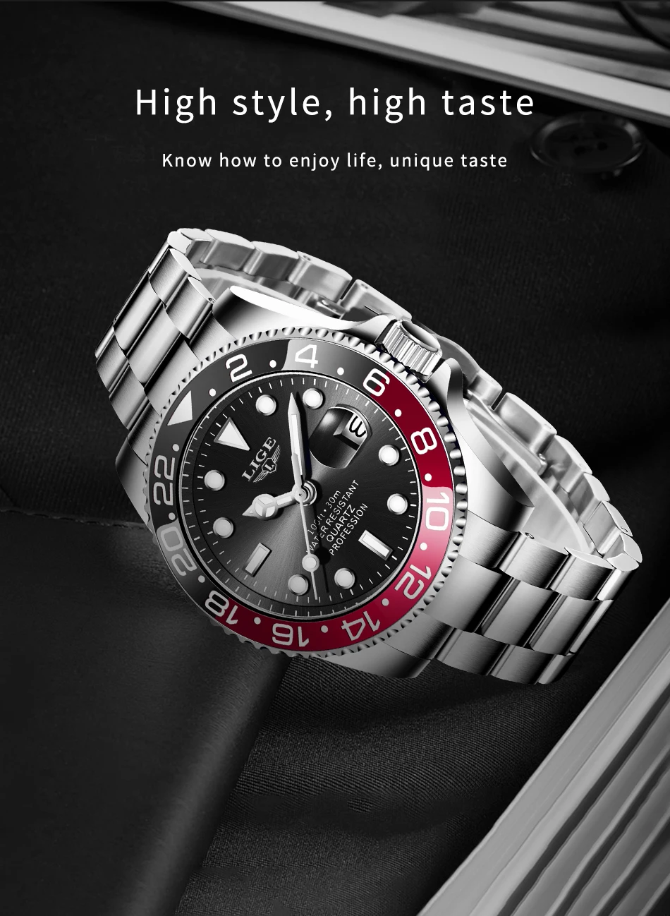 LIGE New Luxury Couple Watches Quartz Watches 30M Waterproof Fashion Stainless Steel Watch Valentine Gift Love Watch +Box