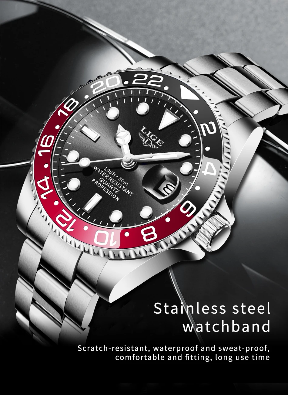 LIGE New Luxury Couple Watches Quartz Watches 30M Waterproof Fashion Stainless Steel Watch Valentine Gift Love Watch +Box