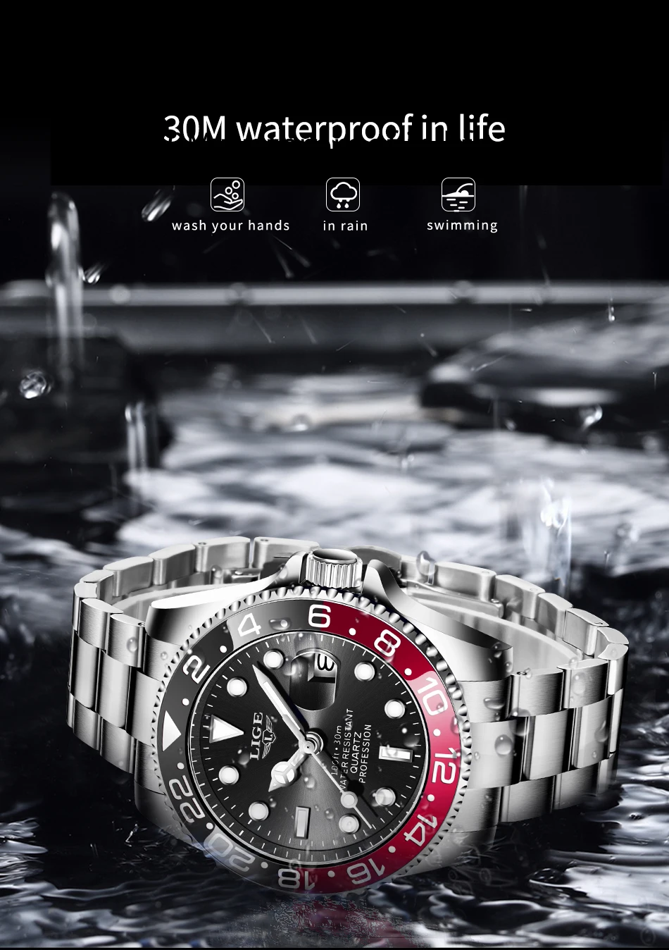 LIGE New Luxury Couple Watches Quartz Watches 30M Waterproof Fashion Stainless Steel Watch Valentine Gift Love Watch +Box