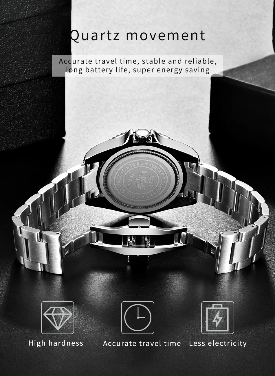 LIGE New Luxury Couple Watches Quartz Watches 30M Waterproof Fashion Stainless Steel Watch Valentine Gift Love Watch +Box