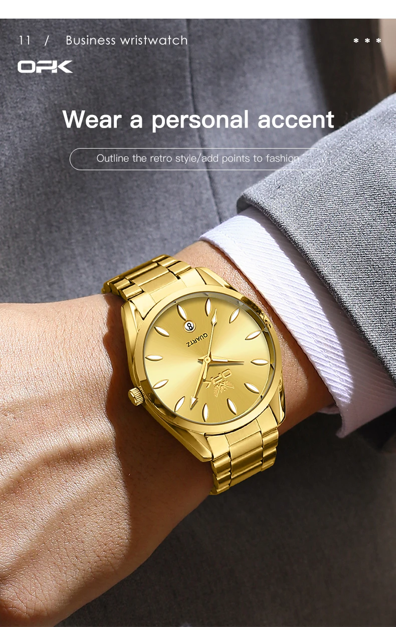 OPK 6038 Couple Watches Stainless steel Belt Deep Waterproof Calendar Hand Clock