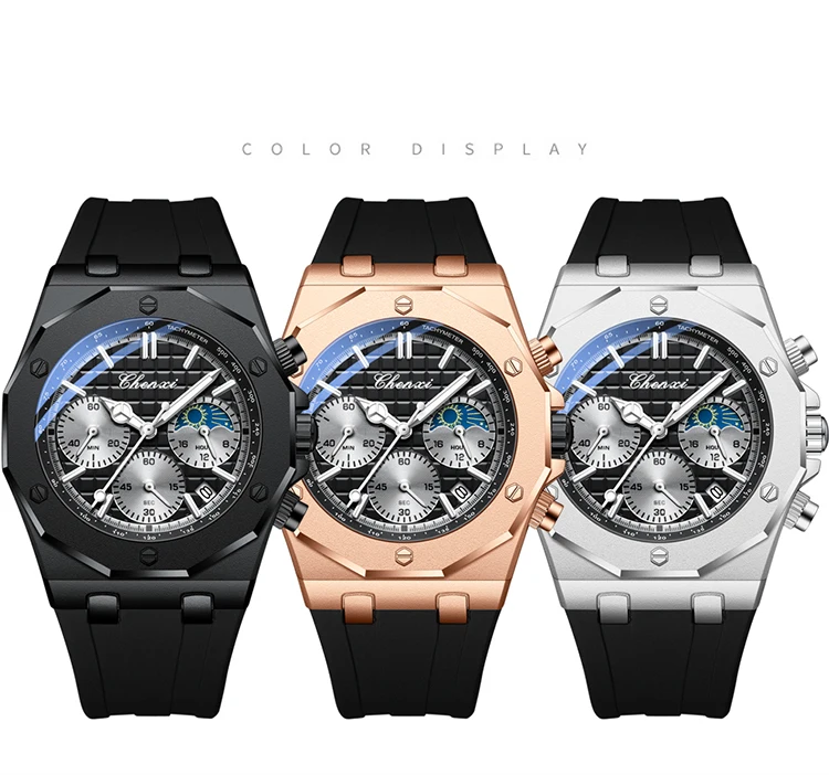 CHENXI Men's Luxury Chronograph Sport Quartz Watch Waterproof Luminous Silicone Strap Fashion Relogio Masculino for Gentlemen