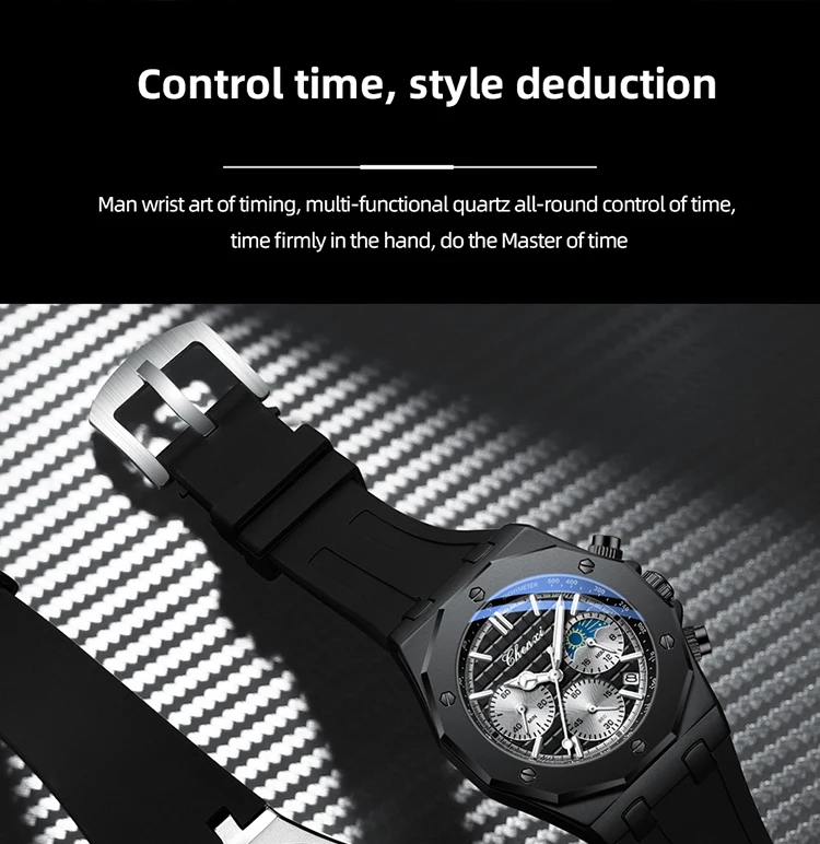 CHENXI Men's Luxury Chronograph Sport Quartz Watch Waterproof Luminous Silicone Strap Fashion Relogio Masculino for Gentlemen