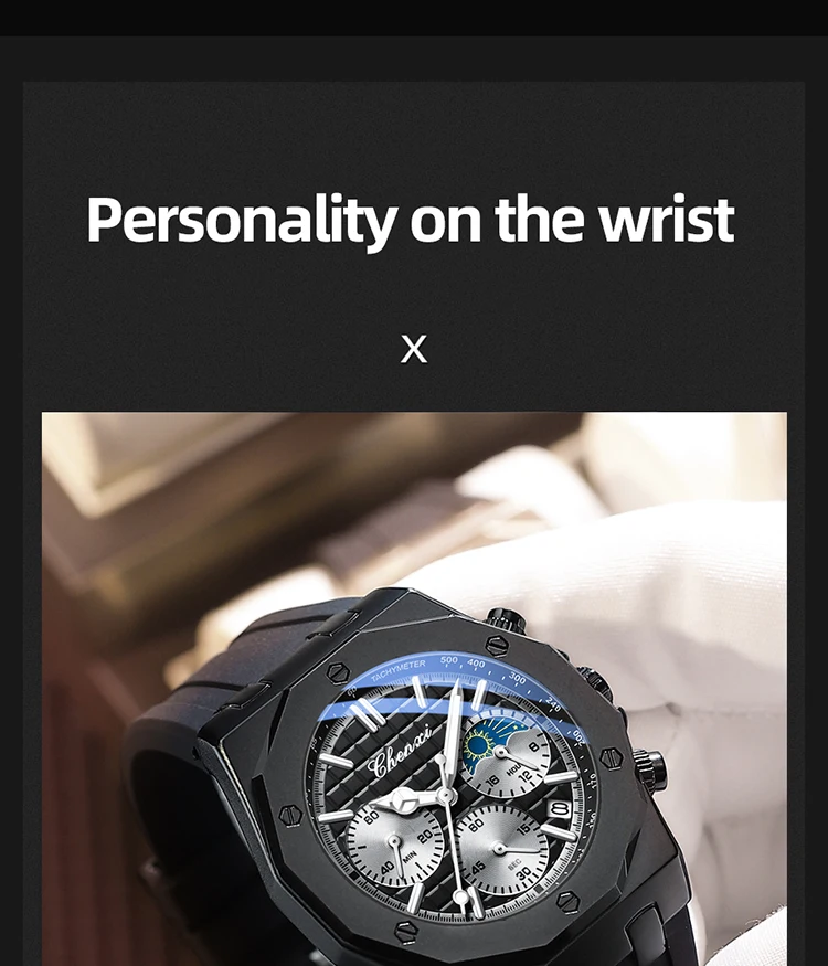 CHENXI Men's Luxury Chronograph Sport Quartz Watch Waterproof Luminous Silicone Strap Fashion Relogio Masculino for Gentlemen