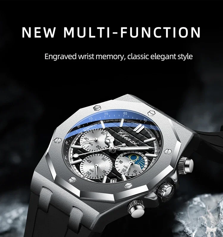 CHENXI Men's Luxury Chronograph Sport Quartz Watch Waterproof Luminous Silicone Strap Fashion Relogio Masculino for Gentlemen