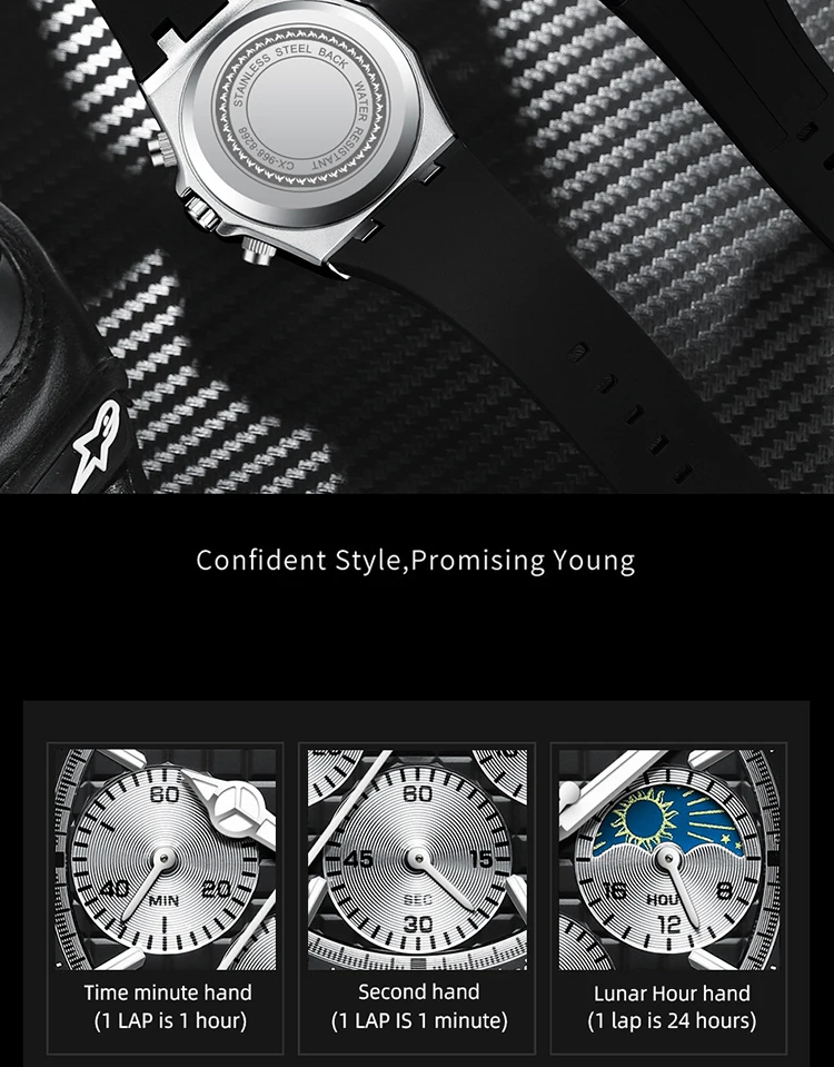 CHENXI Men's Luxury Chronograph Sport Quartz Watch Waterproof Luminous Silicone Strap Fashion Relogio Masculino for Gentlemen
