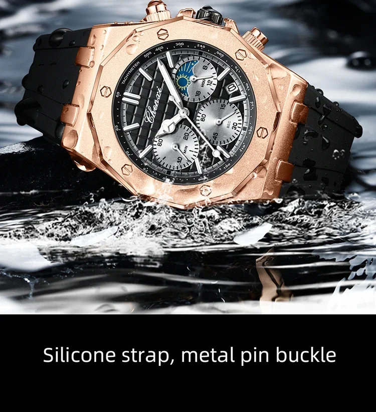 CHENXI Men's Luxury Chronograph Sport Quartz Watch Waterproof Luminous Silicone Strap Fashion Relogio Masculino for Gentlemen