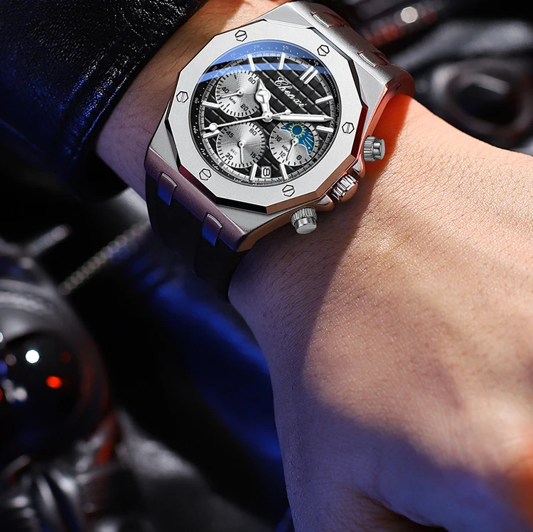 CHENXI Men's Luxury Chronograph Sport Quartz Watch Waterproof Luminous Silicone Strap Fashion Relogio Masculino for Gentlemen
