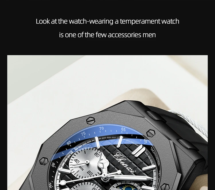 CHENXI Men's Luxury Chronograph Sport Quartz Watch Waterproof Luminous Silicone Strap Fashion Relogio Masculino for Gentlemen