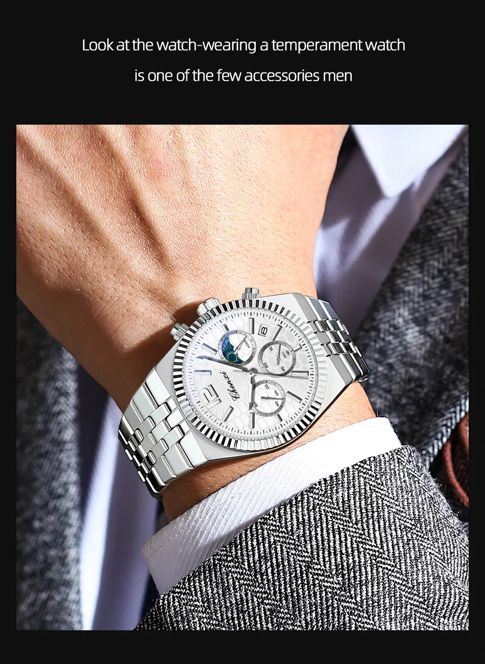 CHENXI Original Men Quartz Watch Waterproof Business Chronograph Man Wristwatch Luminous Fashion Steel Strap Watch for Men