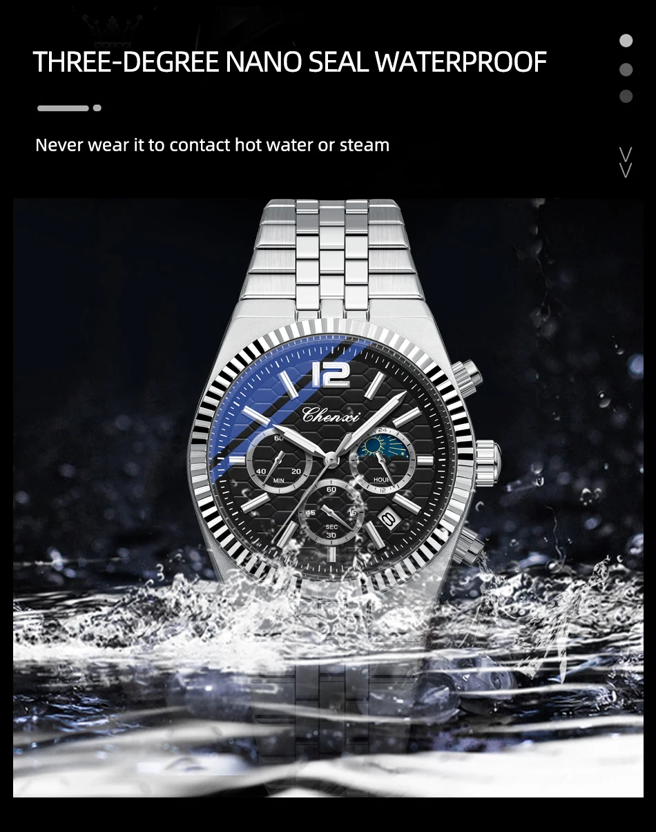 CHENXI Original Men Quartz Watch Waterproof Business Chronograph Man Wristwatch Luminous Fashion Steel Strap Watch for Men