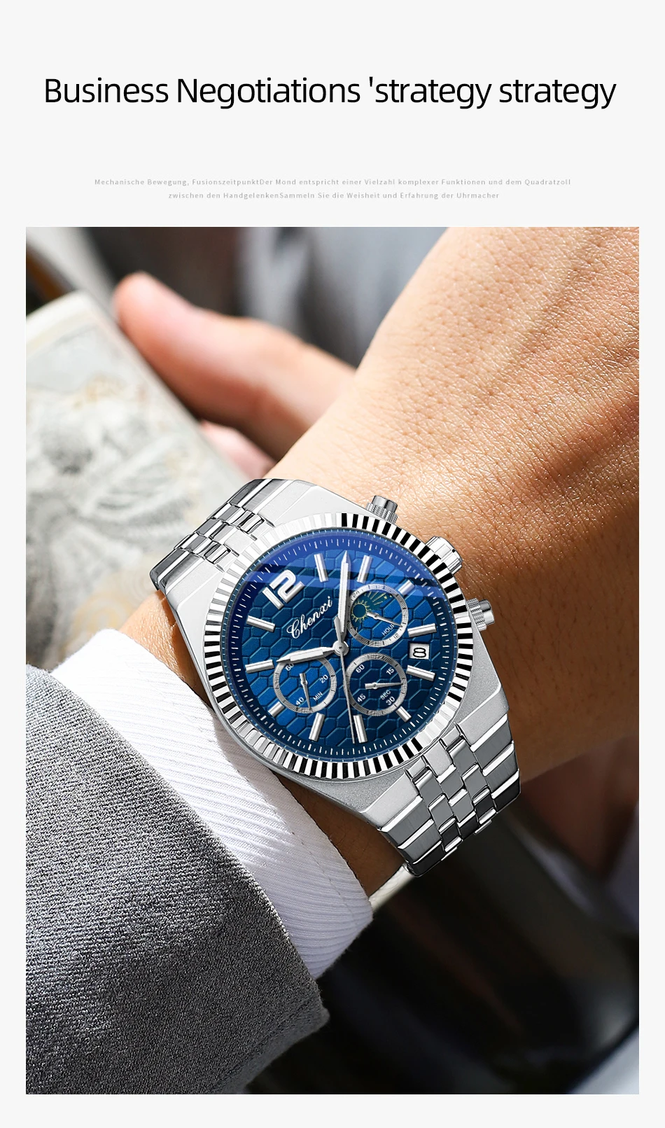 CHENXI Original Men Quartz Watch Waterproof Business Chronograph Man Wristwatch Luminous Fashion Steel Strap Watch for Men