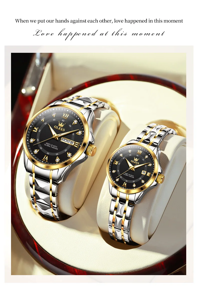 OLEVS 2906 Couple Watch Original Roman Scale Diamond Dial Luxury Quartz Watch For Men Women Rhombus Strap Waterproof Hand Clock