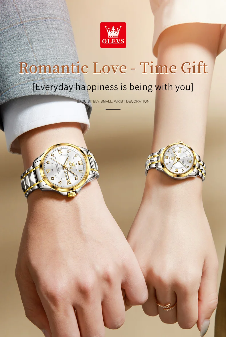 OLEVS 2906 Couple Watch Original Roman Scale Diamond Dial Luxury Quartz Watch For Men Women Rhombus Strap Waterproof Hand Clock