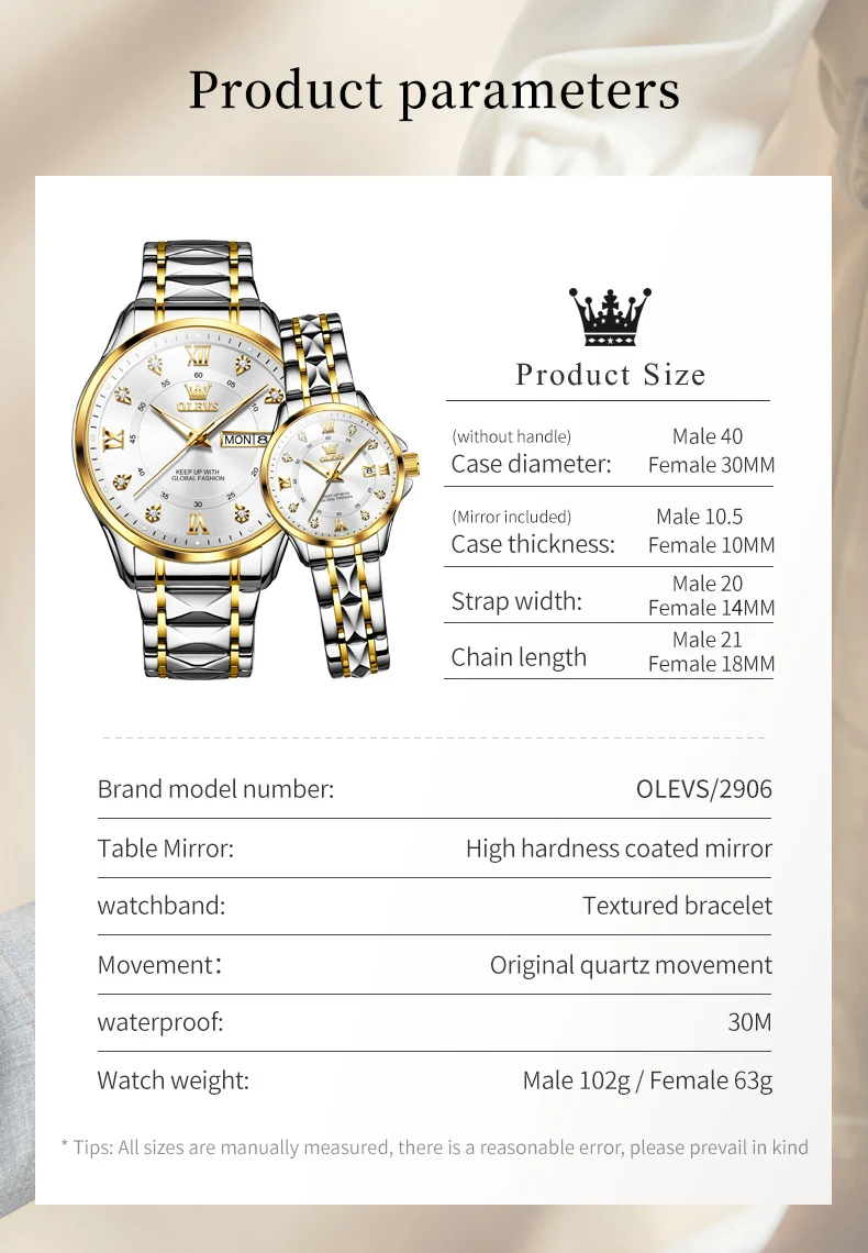 OLEVS 2906 Couple Watch Original Roman Scale Diamond Dial Luxury Quartz Watch For Men Women Rhombus Strap Waterproof Hand Clock
