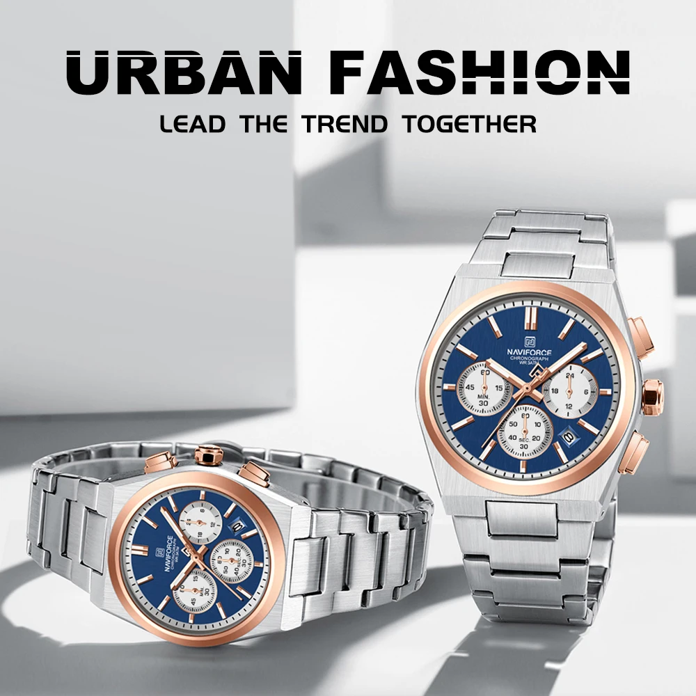 Top Brand NAVIFORCE Men and Women Quartz Chronograph Watch Stainless Band Stylish 24 Hours Date Display Couple Wristwatches 2024