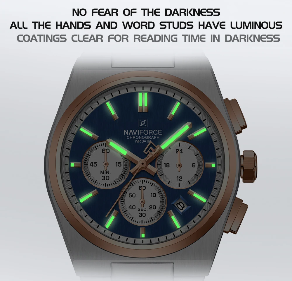 Top Brand NAVIFORCE Men and Women Quartz Chronograph Watch Stainless Band Stylish 24 Hours Date Display Couple Wristwatches 2024