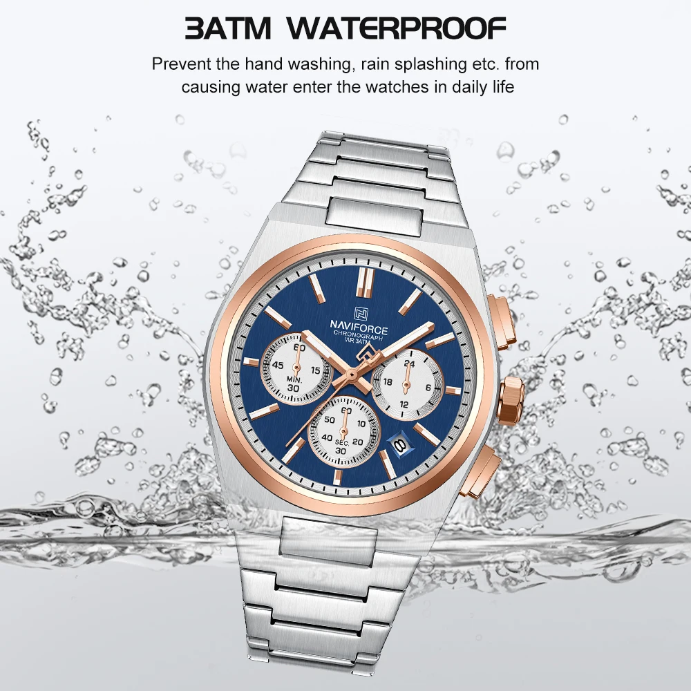 Top Brand NAVIFORCE Men and Women Quartz Chronograph Watch Stainless Band Stylish 24 Hours Date Display Couple Wristwatches 2024