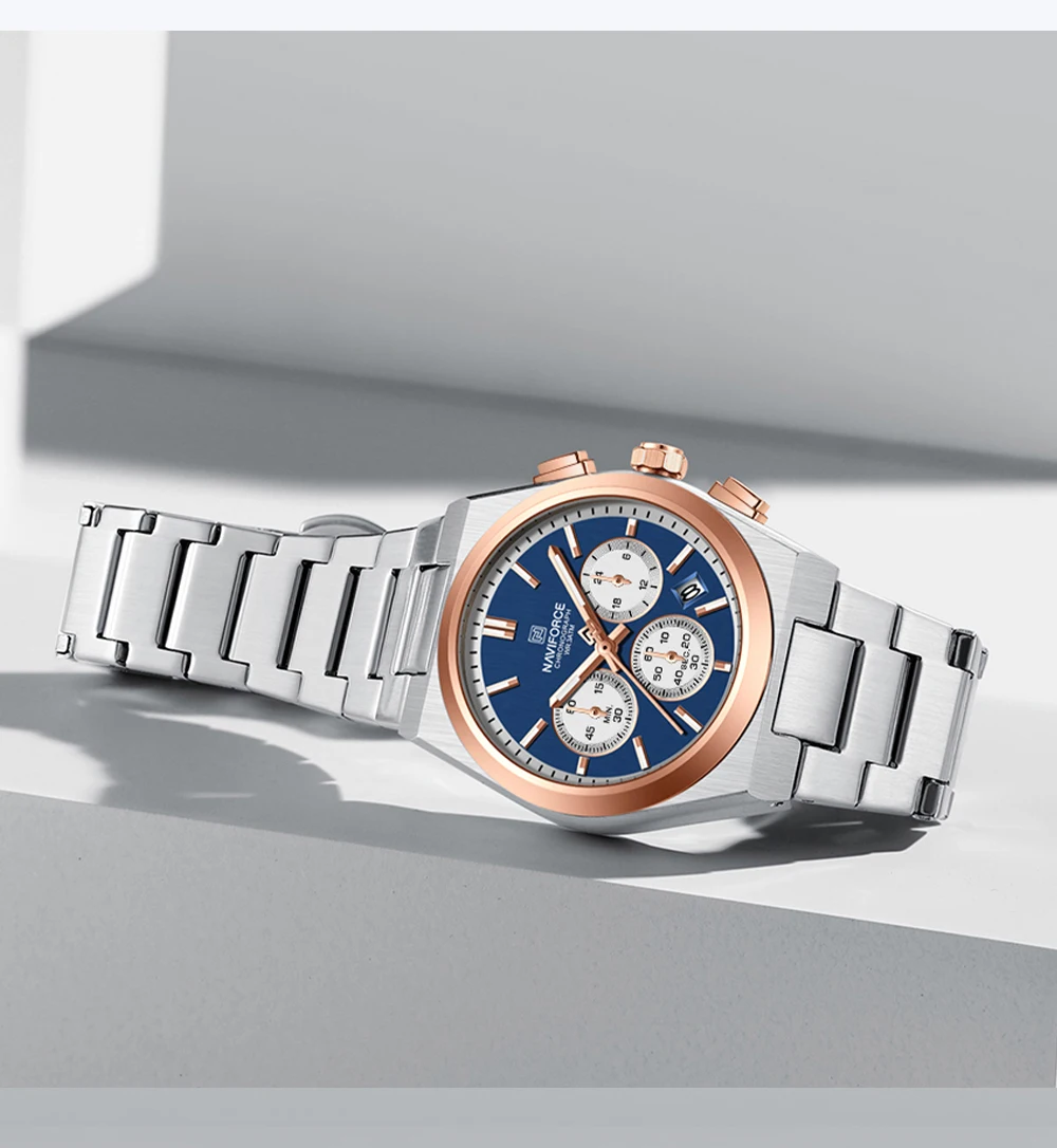 Top Brand NAVIFORCE Men and Women Quartz Chronograph Watch Stainless Band Stylish 24 Hours Date Display Couple Wristwatches 2024