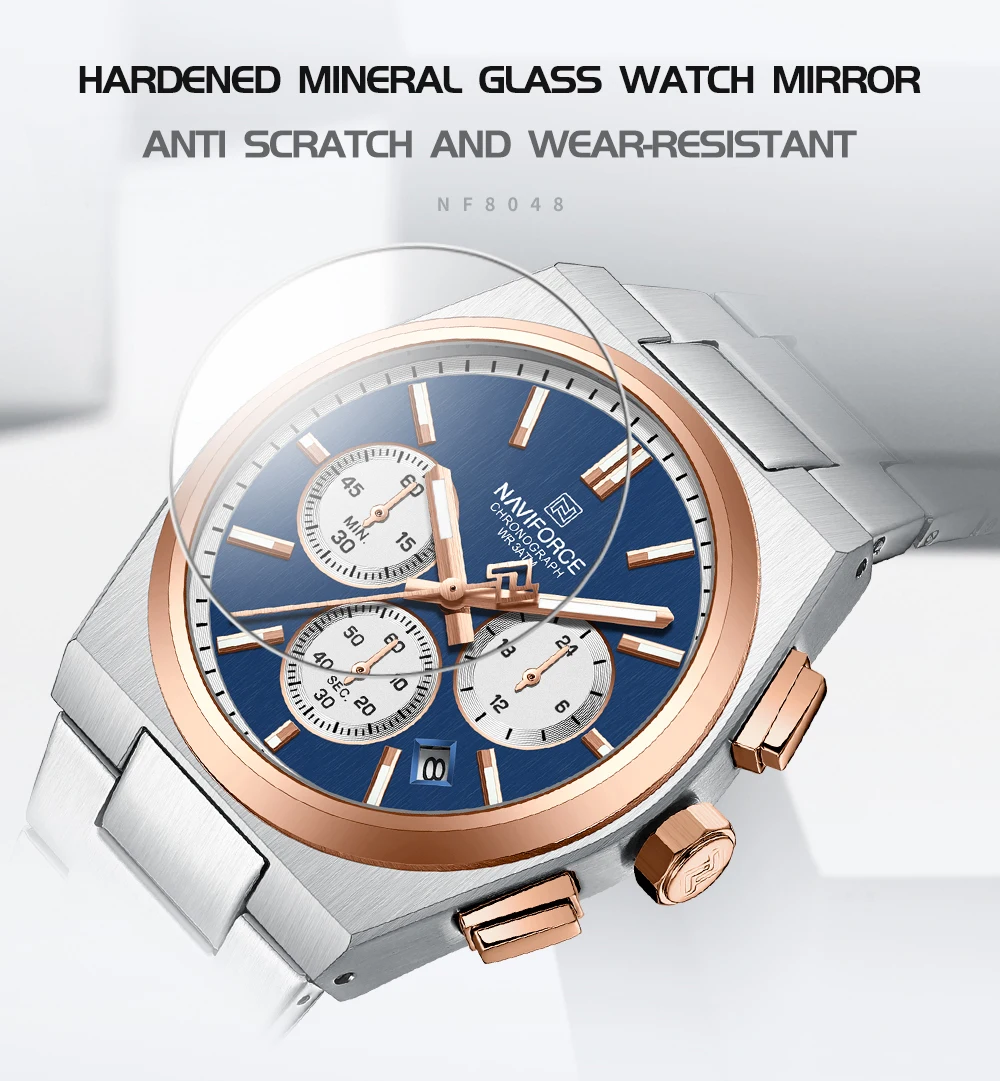 Top Brand NAVIFORCE Men and Women Quartz Chronograph Watch Stainless Band Stylish 24 Hours Date Display Couple Wristwatches 2024