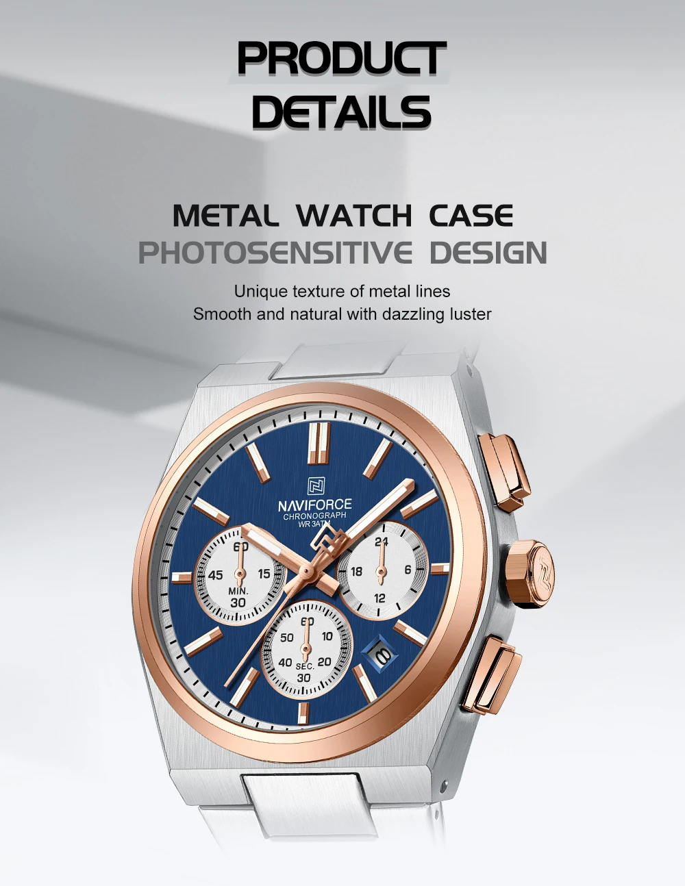 Top Brand NAVIFORCE Men and Women Quartz Chronograph Watch Stainless Band Stylish 24 Hours Date Display Couple Wristwatches 2024