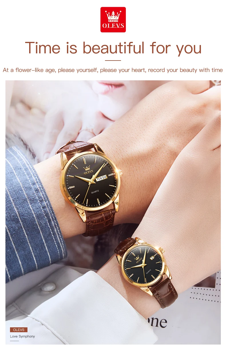 OLEVS 6898 Couple's Watches Luxury Original Fashion Brand Waterproof Luminous Quartz Wristwatch Calendar Design For Date Sport