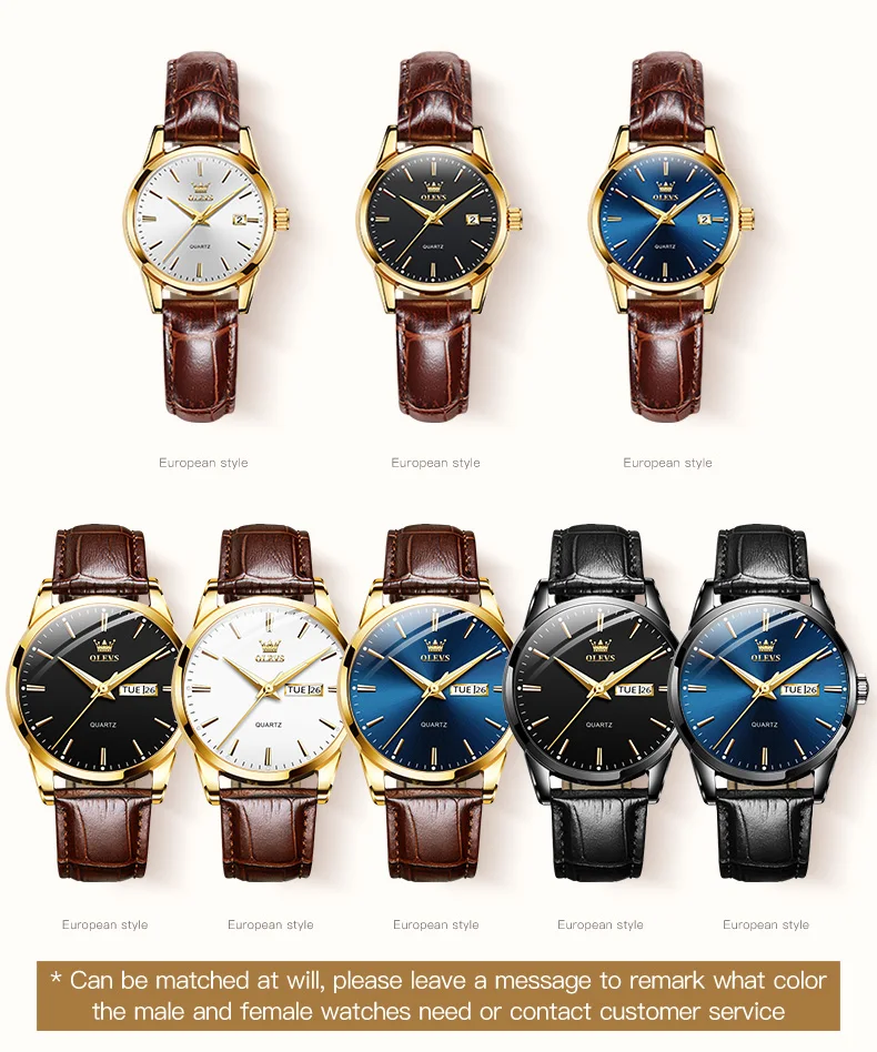 OLEVS 6898 Couple's Watches Luxury Original Fashion Brand Waterproof Luminous Quartz Wristwatch Calendar Design For Date Sport