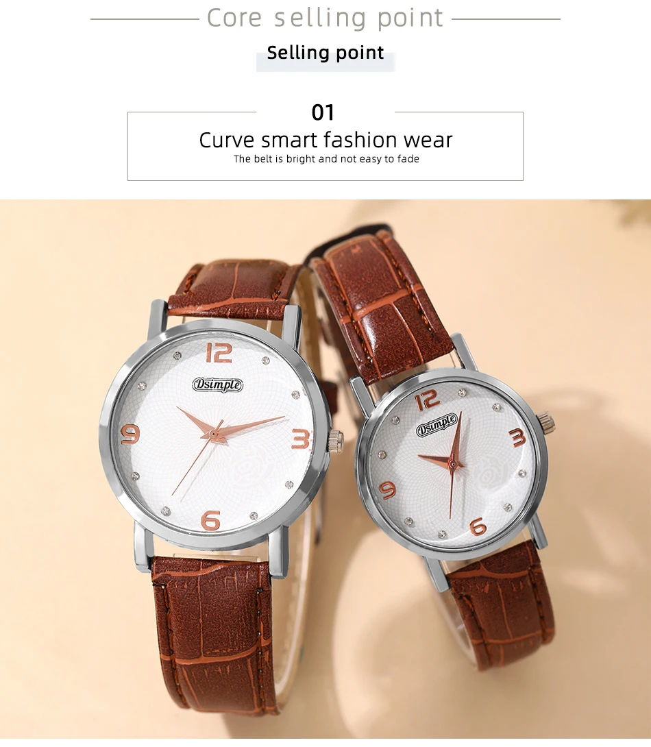 2PCS Fashion Couple Set Watches Luxury Men Women Business Casual Leather Quartz Watch Simple Brown Wristwatch Reloj Mujer