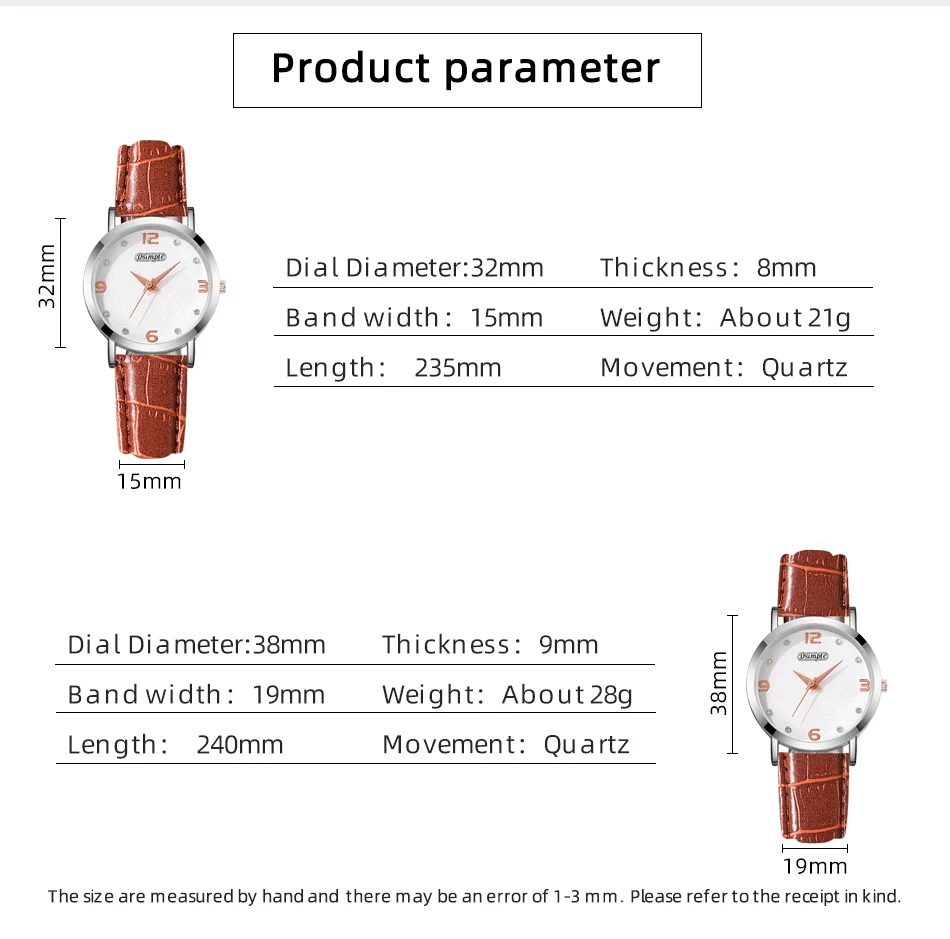 2PCS Fashion Couple Set Watches Luxury Men Women Business Casual Leather Quartz Watch Simple Brown Wristwatch Reloj Mujer