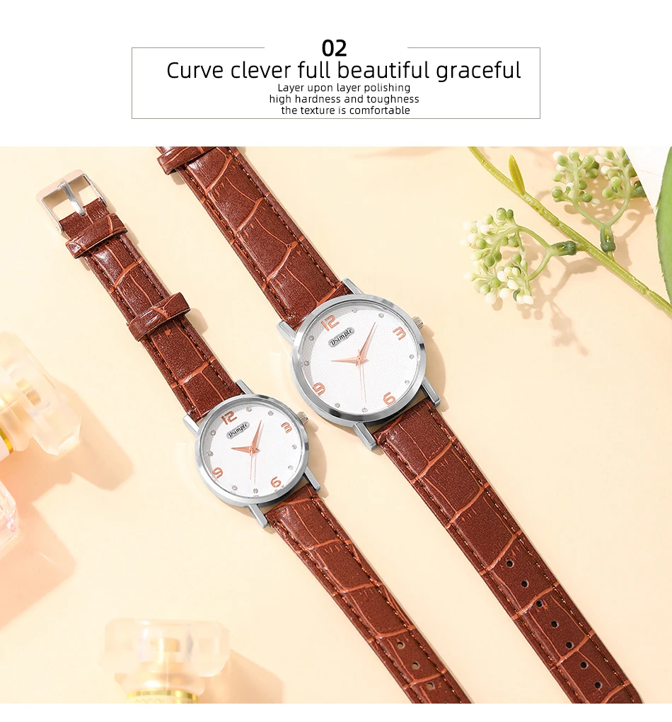 2PCS Fashion Couple Set Watches Luxury Men Women Business Casual Leather Quartz Watch Simple Brown Wristwatch Reloj Mujer