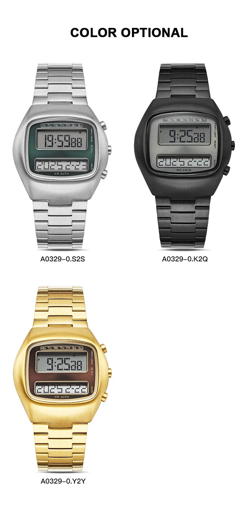 TV Design Style Luxury Alarm Timepiece Retro Display Digital Matching Lovers Gift Heuer Good with Maxell Battery Classic Watch