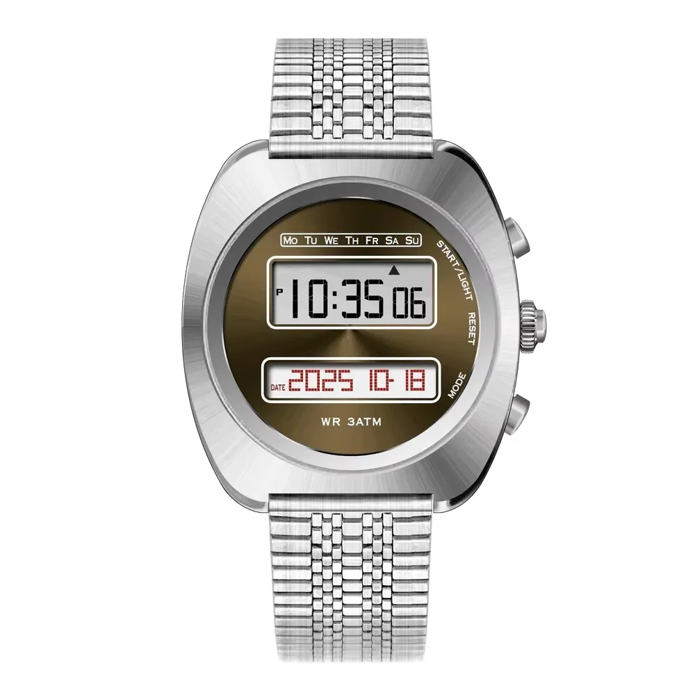 Vintage Futuristic Design Watch ChronoD Retro 1970s Electronic Dual Display Watch LCD Stainless Steel Case