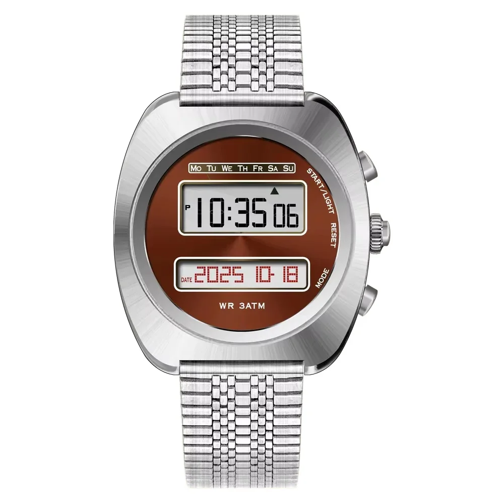 Vintage Futuristic Design Watch ChronoD Retro 1970s Electronic Dual Display Watch LCD Stainless Steel Case