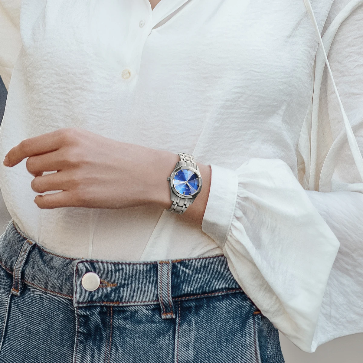 BERNY Watch for Women Blue Dial Ladies Wristwatch Waterproof Golden Stainless Steel Quartz Fashion Diamon Design Women's Watches