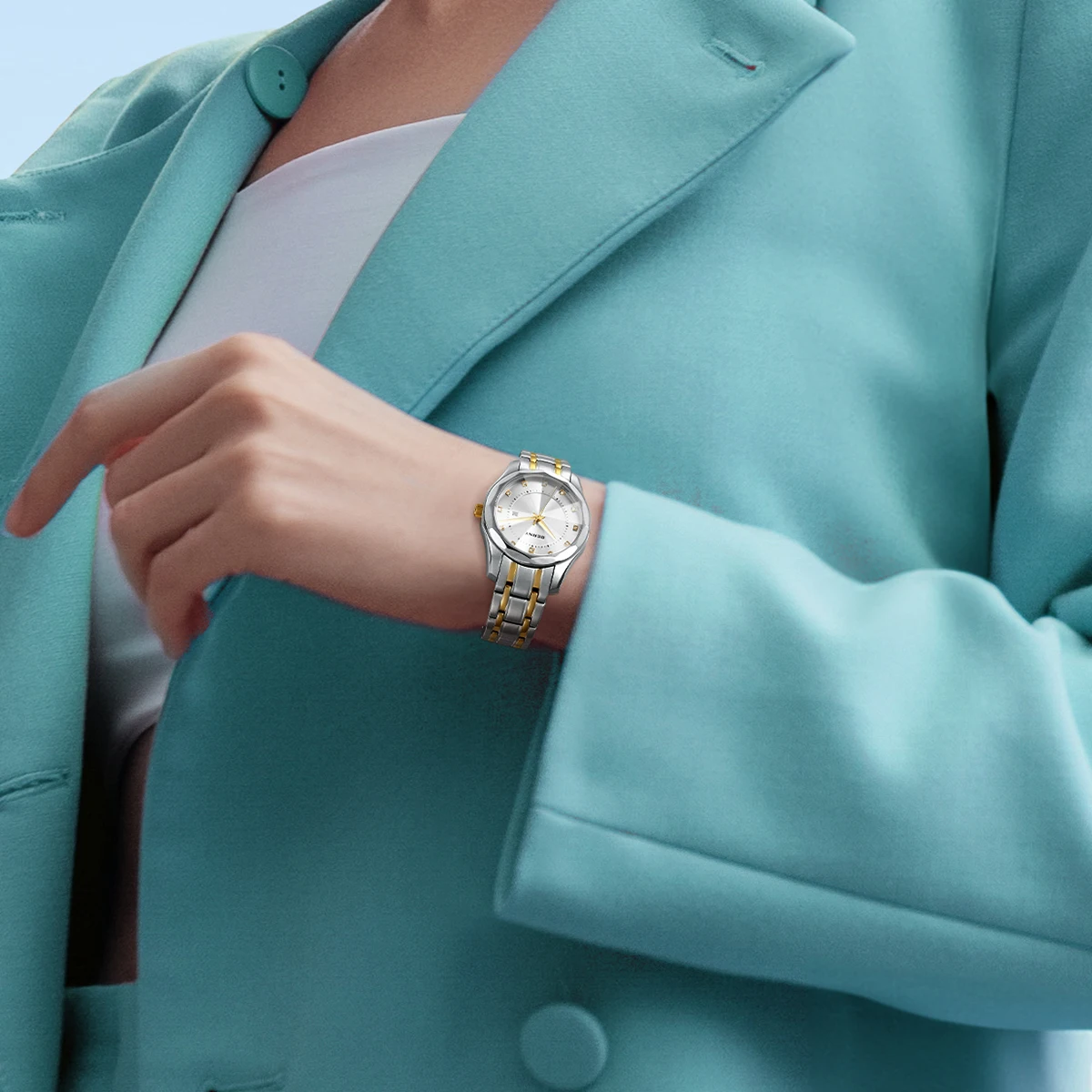 BERNY Watch for Women Blue Dial Ladies Wristwatch Waterproof Golden Stainless Steel Quartz Fashion Diamon Design Women's Watches