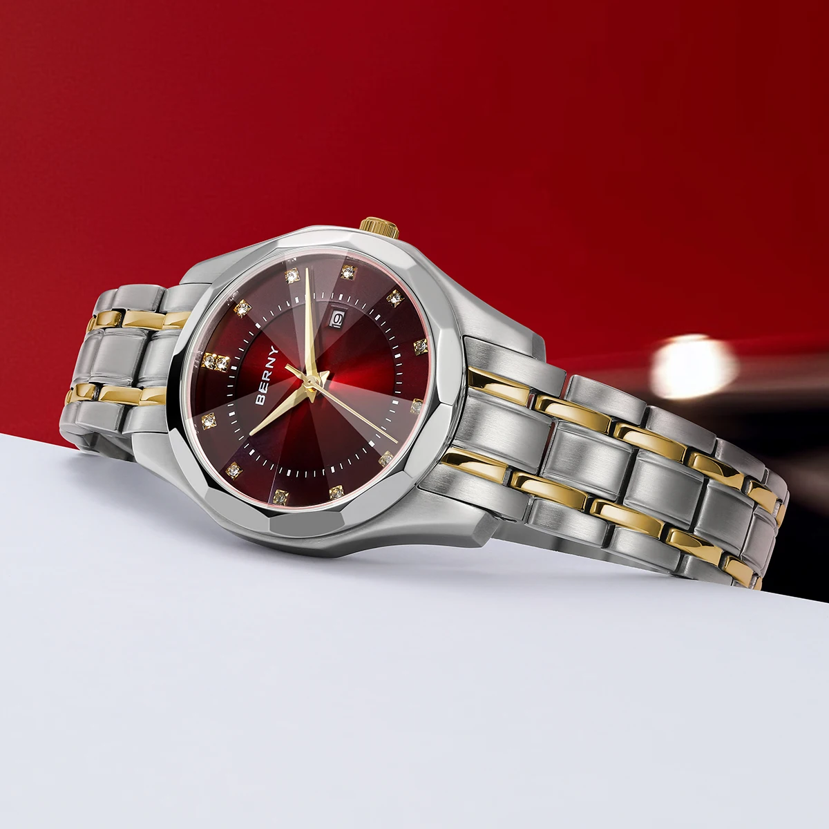 BERNY Watch for Women Blue Dial Ladies Wristwatch Waterproof Golden Stainless Steel Quartz Fashion Diamon Design Women's Watches
