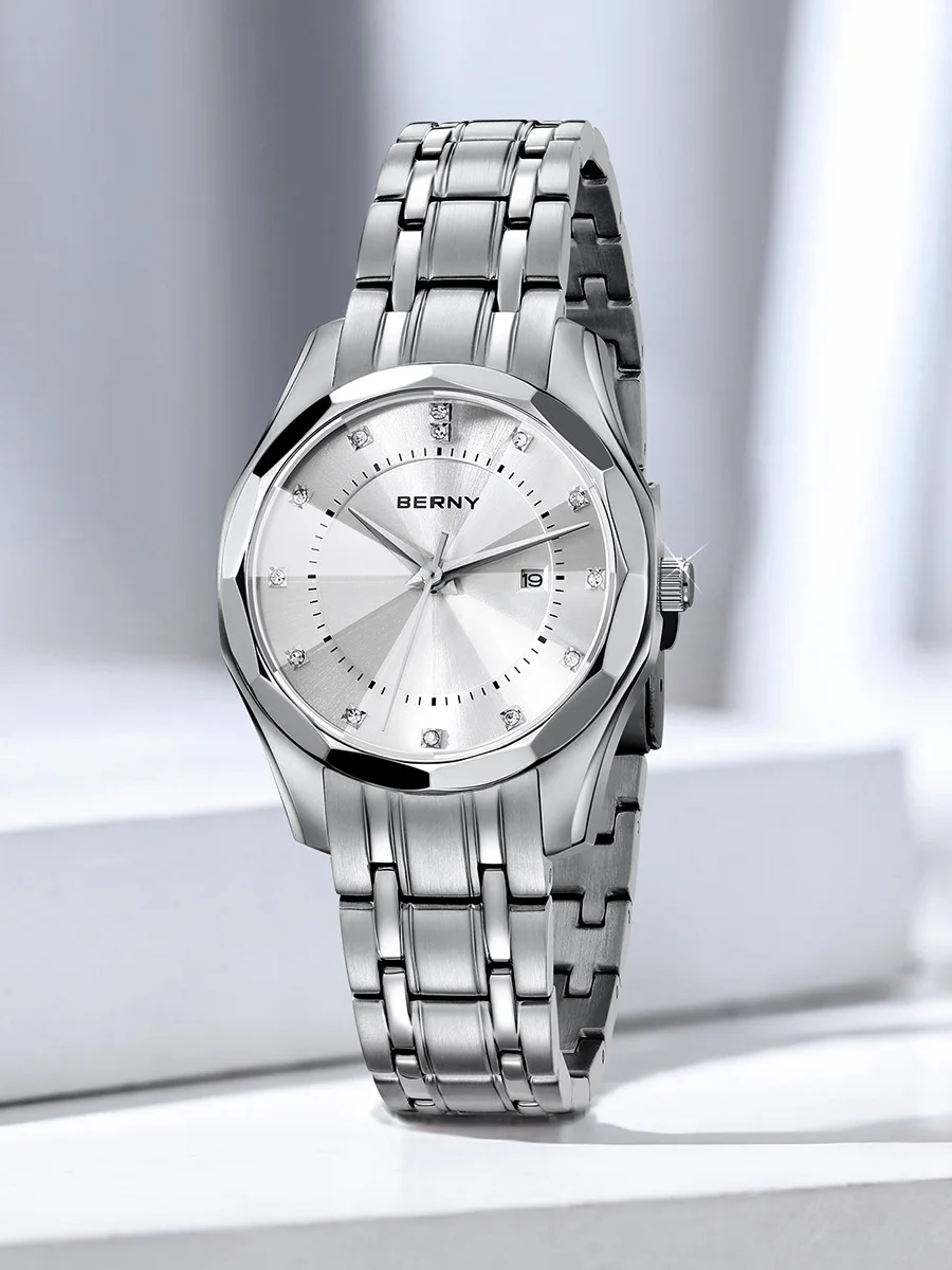 BERNY Watch for Women Blue Dial Ladies Wristwatch Waterproof Golden Stainless Steel Quartz Fashion Diamon Design Women's Watches