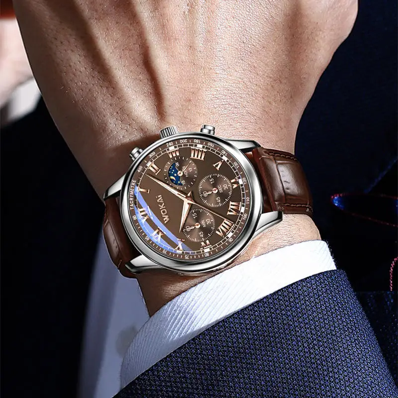 Hot Sales Brown Leather Watch For Men Casual Business Men's Wristwatches Fashion Quartz Clock Reloj Hombre Relogios Masculino