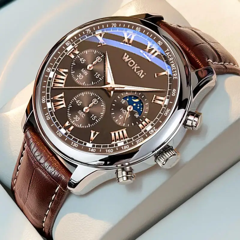 Hot Sales Brown Leather Watch For Men Casual Business Men's Wristwatches Fashion Quartz Clock Reloj Hombre Relogios Masculino