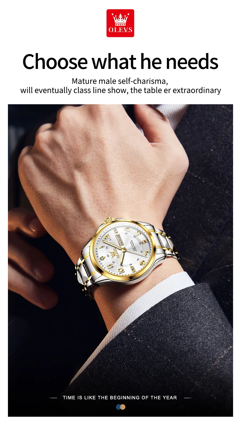 OLEVS High Quality Luxury Fashion Quartz Watches for Couple Original Stainless Steel Calendar Luminous Waterproof Couple Watches