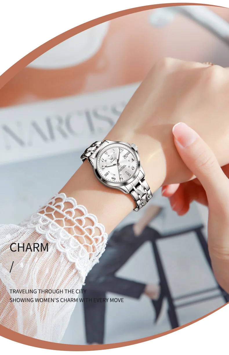 OLEVS High Quality Luxury Fashion Quartz Watches for Couple Original Stainless Steel Calendar Luminous Waterproof Couple Watches